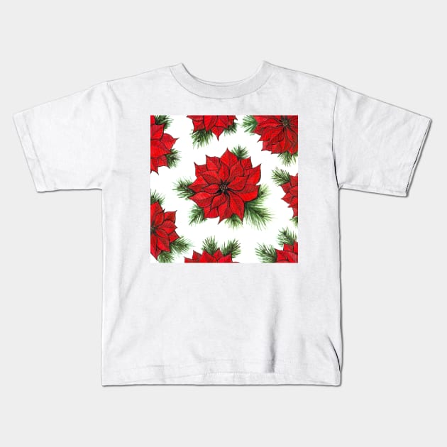 Poinsettia and fir branches pattern Kids T-Shirt by katerinamk